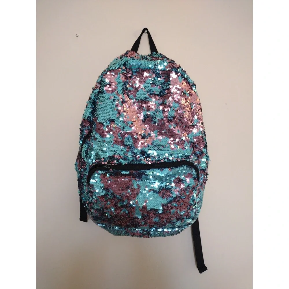 Backpack Girls L Pink Blue Reversible‎ Flip Sequins 2 Pockets Adjustable Straps